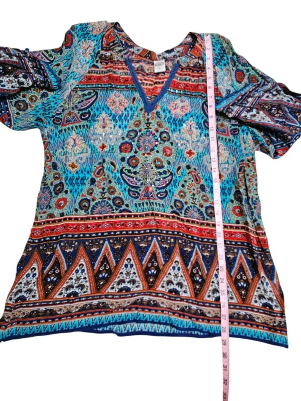 Bila Women XL Tunic Blue Multi Paisley Festival Boho Archival Rare Statement HTF - Picture 7 of 7